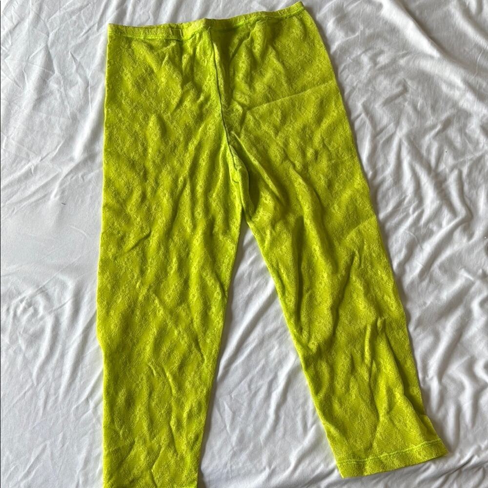 Lime green lace cropped pants tights leggings one size